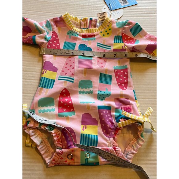 Ruffle Butts Baby Girls UPF 50+ Pink Ice Cream Print Long Sleeve Swimsuit - Picture 10 of 12